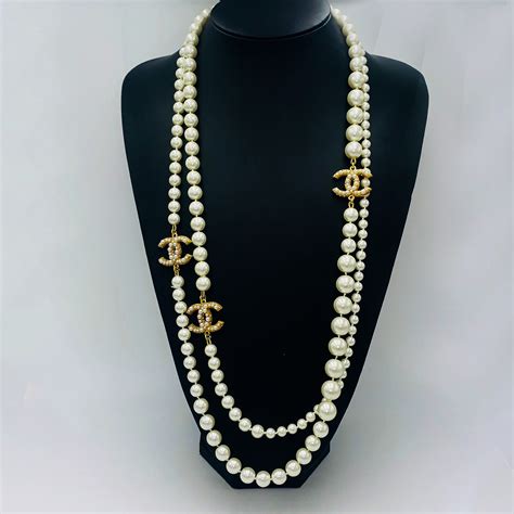 chanel long necklace pearl|chanel pearl long strand necklaces.